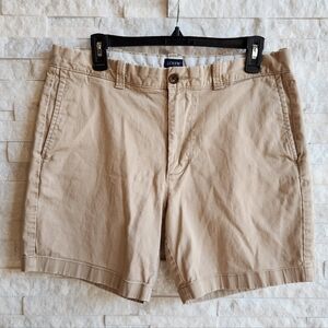 J. Crew Mens 7" Inseam Flat Front Khaki Chino Shorts Tan Size W 33 Preppy Summer